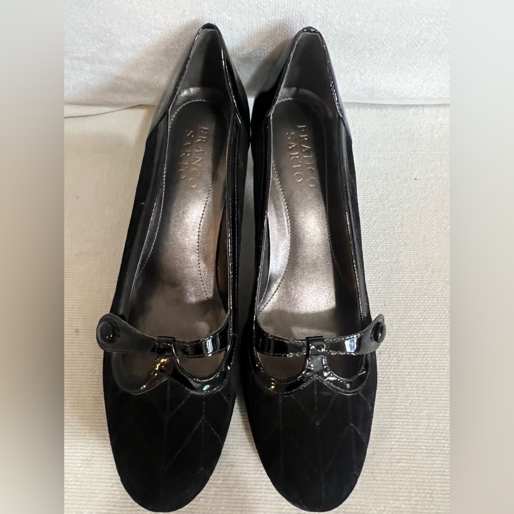Franco Sarto Black Suede and Patton Leather Heels